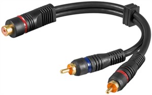 Kabel adapter Y audio, 2x wtyczki RCA do 1x gniazda RCA stereo, OFC, podwójne ekranowanie