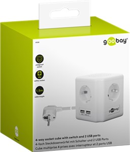Listwa zasilająca typu kostka z 4 gniazdami, wyłącznikiem i USB
