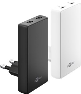 Podwójna szybka ładowarka USB-C™ PD GaN 90° Flat (65 W) czarny