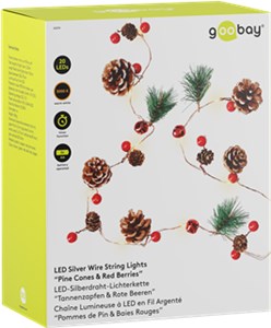 20 LED łańcuch świetlny z drutu "Szyszki & czerwone jagody"