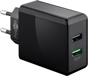 Podwójna szybka ładowarka USB USB/QC 3.0 (28 W) czarna