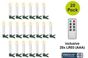 20 bezprzewodowych świec LED do choinek świątecznych z 20x AAA (LR03)