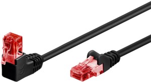 CAT 6 kabel krosowy 1x 90° pod kątem, U/UTP, czarny