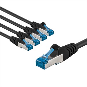 CAT 6A Patch Cable S/FTP (PiMF), 5 m, black, Set of 5