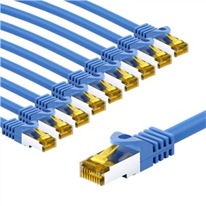 RJ45 kabel krosowy CAT 6A S/FTP (PiMF), 500 MHz, z CAT 7 kable surowym, 5 m, niebieski, zestaw 10