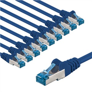 CAT 6A Patch Cable S/FTP (PiMF), 1 m, blue, Set of 10