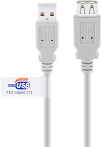 Przedłużacz USB 2.0 Hi-Speed z certyfikatem USB, Szary