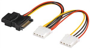 Kabel zasilający typu Y/adapter zasilający do komputera, 5,25/SATA 1x zintegrowany wtyk na 2x gniazdo