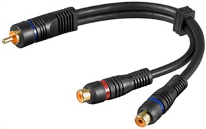 Kabel adapter Y audio, 1x wtyczka stereo RCA do 2x gniazd RCA, OFC, podwójnie ekranowany