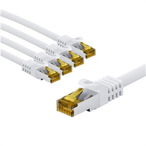 RJ45 kabel krosowy CAT 6A S/FTP (PiMF), 500 MHz, z CAT 7 kable surowym, 3 m, biały, zestaw 5