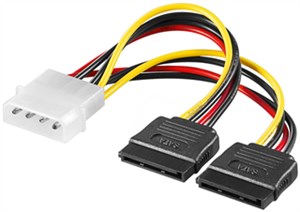 Kabel zasilający typu Y/adapter zasilający do komputera, wtyk 5,25 na 2 x SATA 