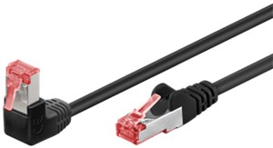 CAT 6 kabel krosowy 1x 90° pod kątem, S/FTP (PiMF), czarny, 0,25 m
