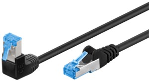 CAT 6A kabel krosowy 1x 90° pod kątem, S/FTP (PiMF), czarny, 0,5 m