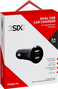 Podwójna ładowarka USB samochód opłaty dwoma urządzeniami poprzez port USB-A z max. 3400 mA