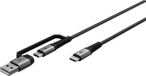 2w1 kabel tekstylny USB, gwiezdna szarość/srebrny, 1 m