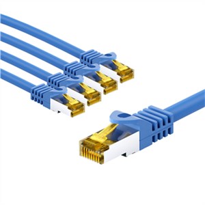 RJ45 kabel krosowy CAT 6A S/FTP (PiMF), 500 MHz, z CAT 7 kable surowym, 5 m, niebieski, zestaw 5