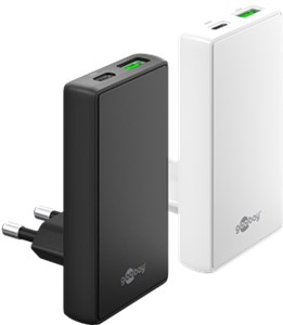 Podwójna szybka ładowarka USB-C™ PD GaN 90° Flat (65 W) czarny
