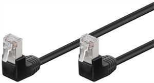 CAT 5e kabel krosowy, 2x 90° pod kątem,F/UTP, czarny, 2 m