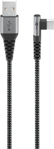 Kabel tekstylny USB-C™ do USB-C™ z metalowymi wtyczkami (gwiezdna szarość/srebrny), 90°, 2 m