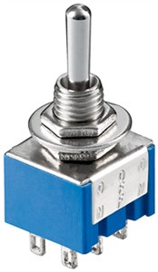 Łącznik przełączny miniaturowy, ON - OFF - ON, 6 pinów, niebieska obudowa