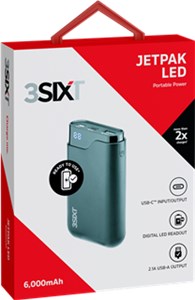 Jetpak LED 6.000mAh poręczny banku zasilania z USB-C ™ oraz złącza USB-A
