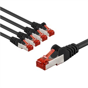 CAT 6 kabel krosowy, S/FTP (PiMF), 3 m, czarny, zestaw 5